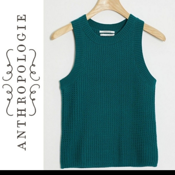 NWT Anthrpologie Quinn Green Sweater Vest Knit Top Sleeveless 100% C… - Picture 5 of 14